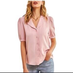Grace Karin button front blouse puff sleeves NWT new delicate business office